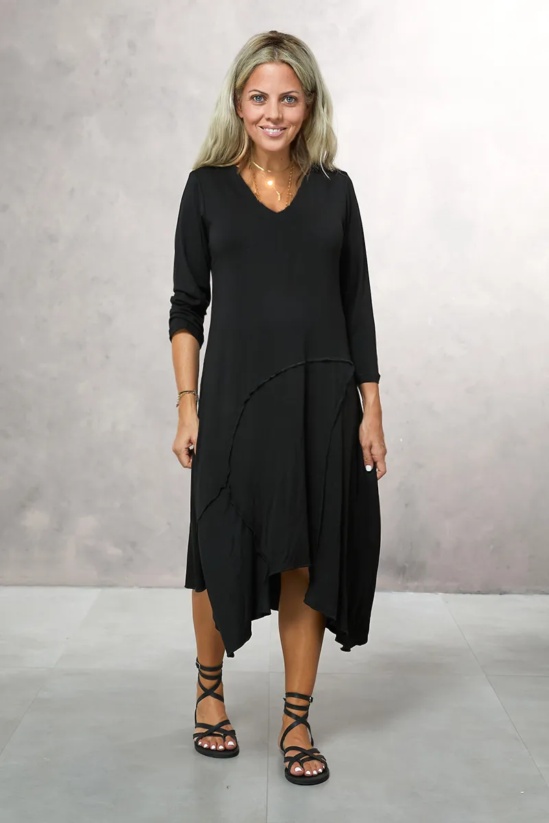 Long Sleeves V Neck Asymmetrical Dress