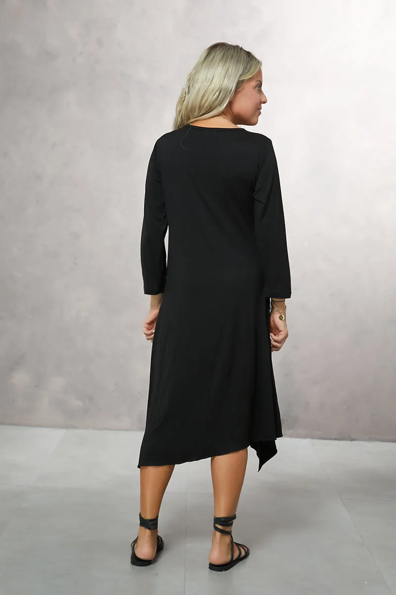 Long Sleeves V Neck Asymmetrical Dress