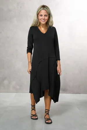 Long Sleeves V Neck Asymmetrical Dress