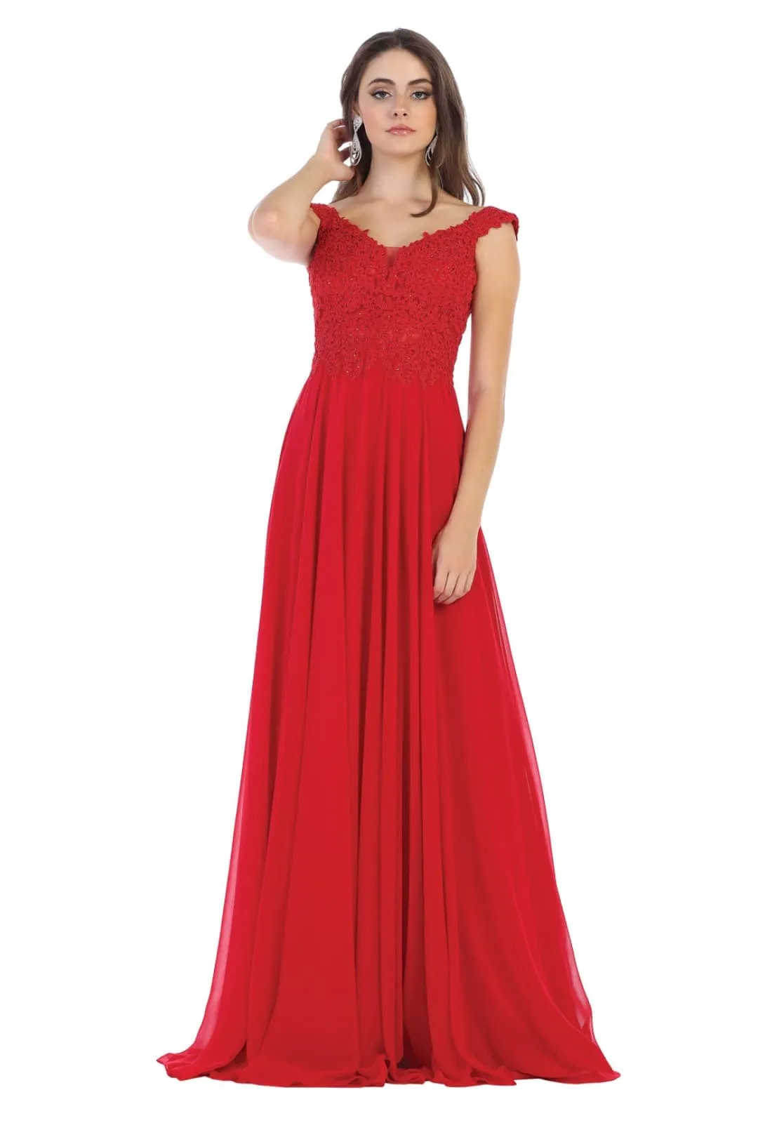 May Queen MQ1602 Off Shoulder Corset Flowy Prom Gown