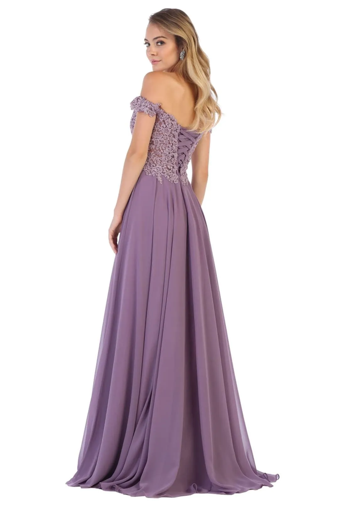 May Queen MQ1602 Off Shoulder Corset Flowy Prom Gown