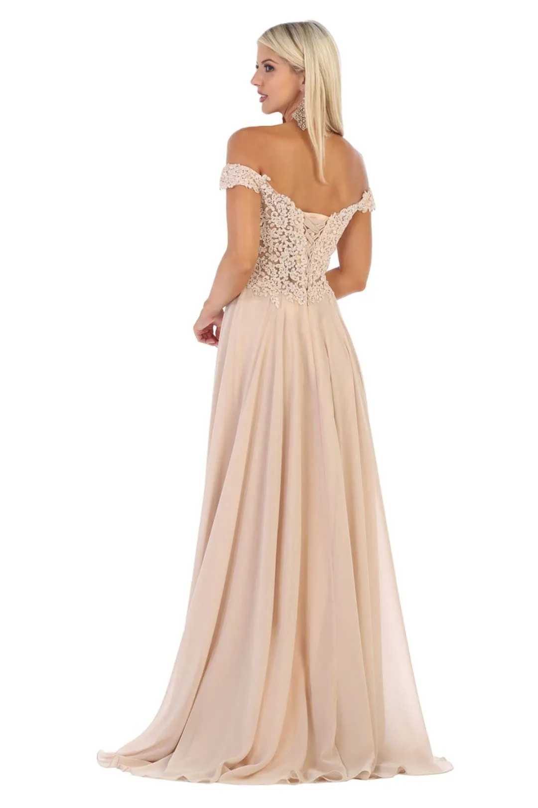 May Queen MQ1602 Off Shoulder Corset Flowy Prom Gown