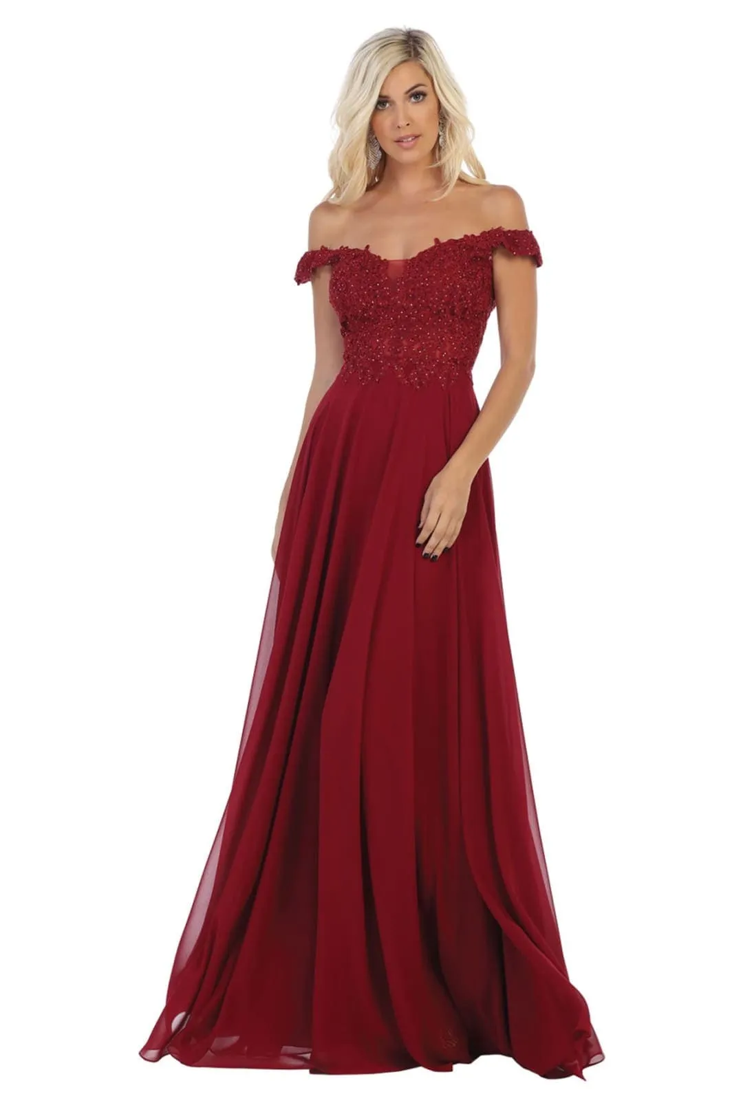 May Queen MQ1602 Off Shoulder Corset Flowy Prom Gown