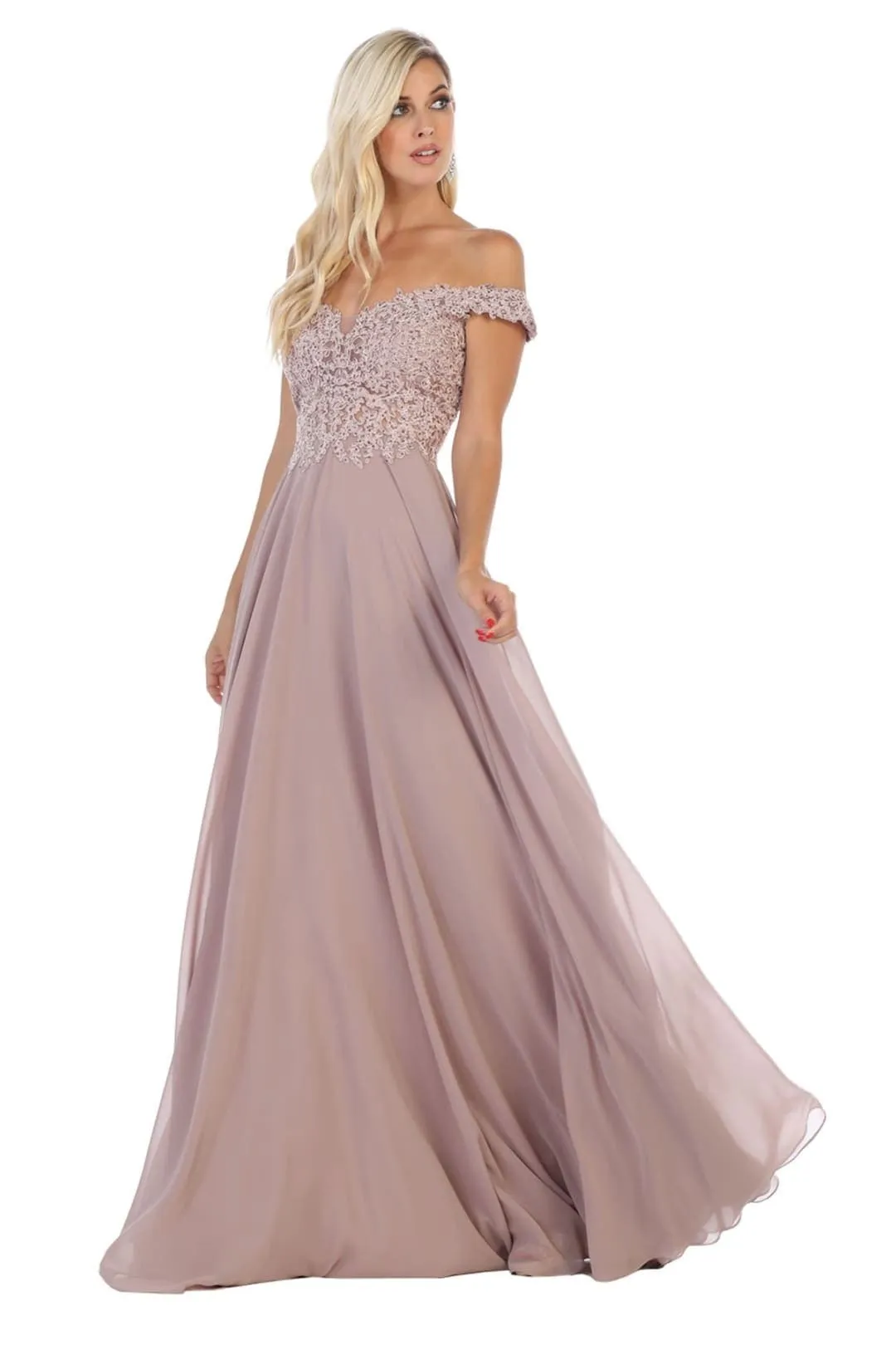 May Queen MQ1602 Off Shoulder Corset Flowy Prom Gown