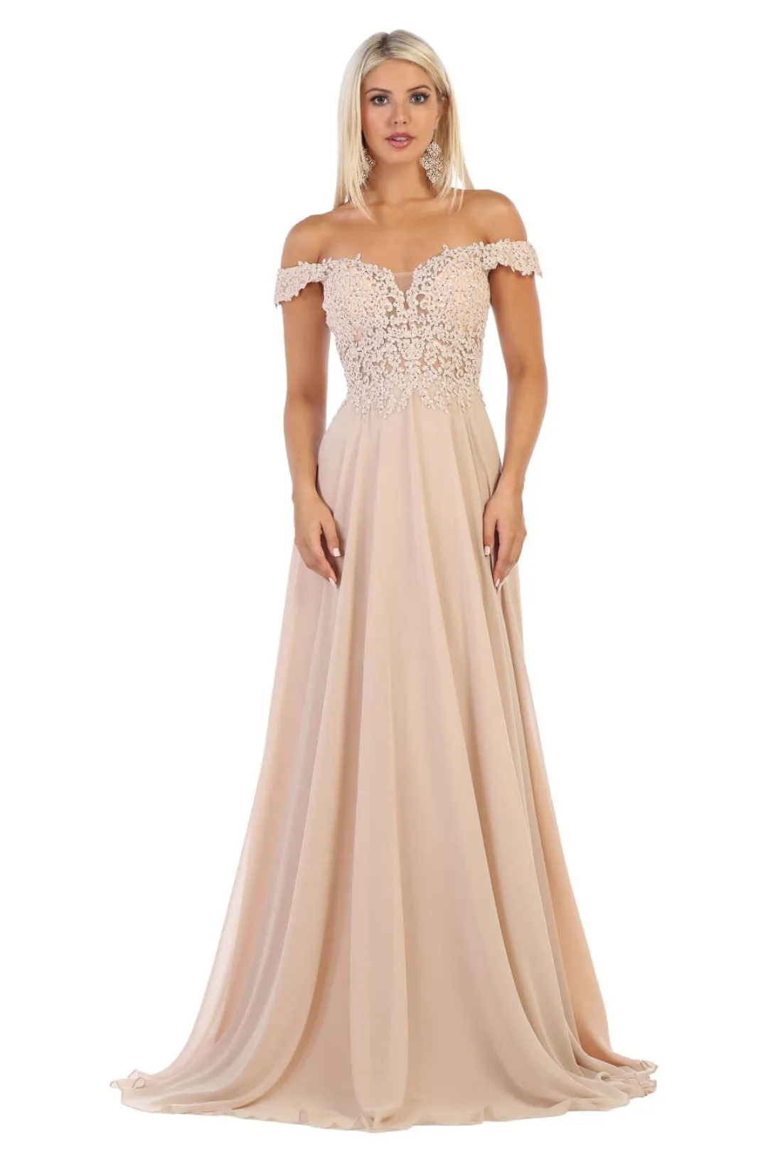 May Queen MQ1602 Off Shoulder Corset Flowy Prom Gown