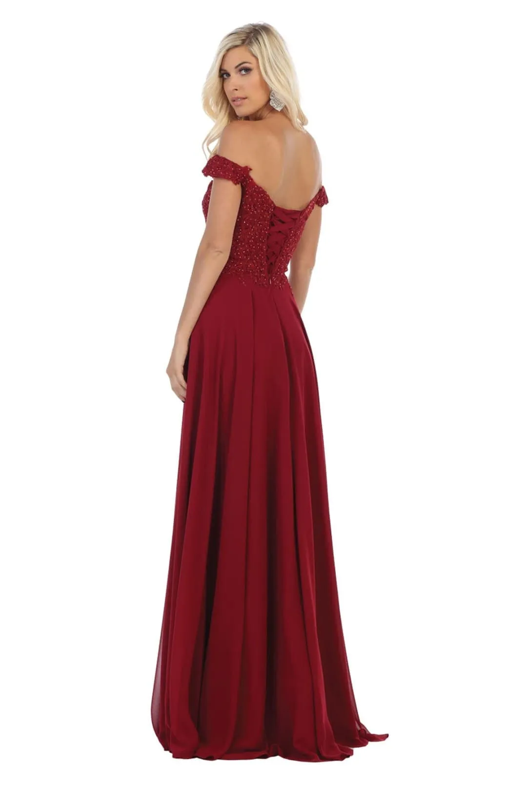 May Queen MQ1602 Off Shoulder Corset Flowy Prom Gown