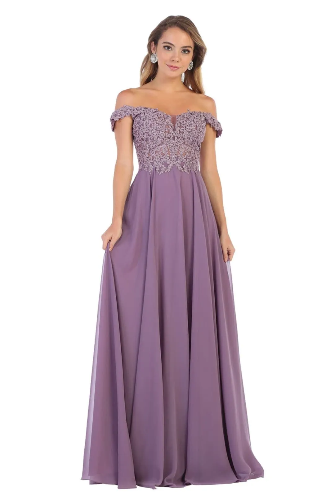 May Queen MQ1602 Off Shoulder Corset Flowy Prom Gown