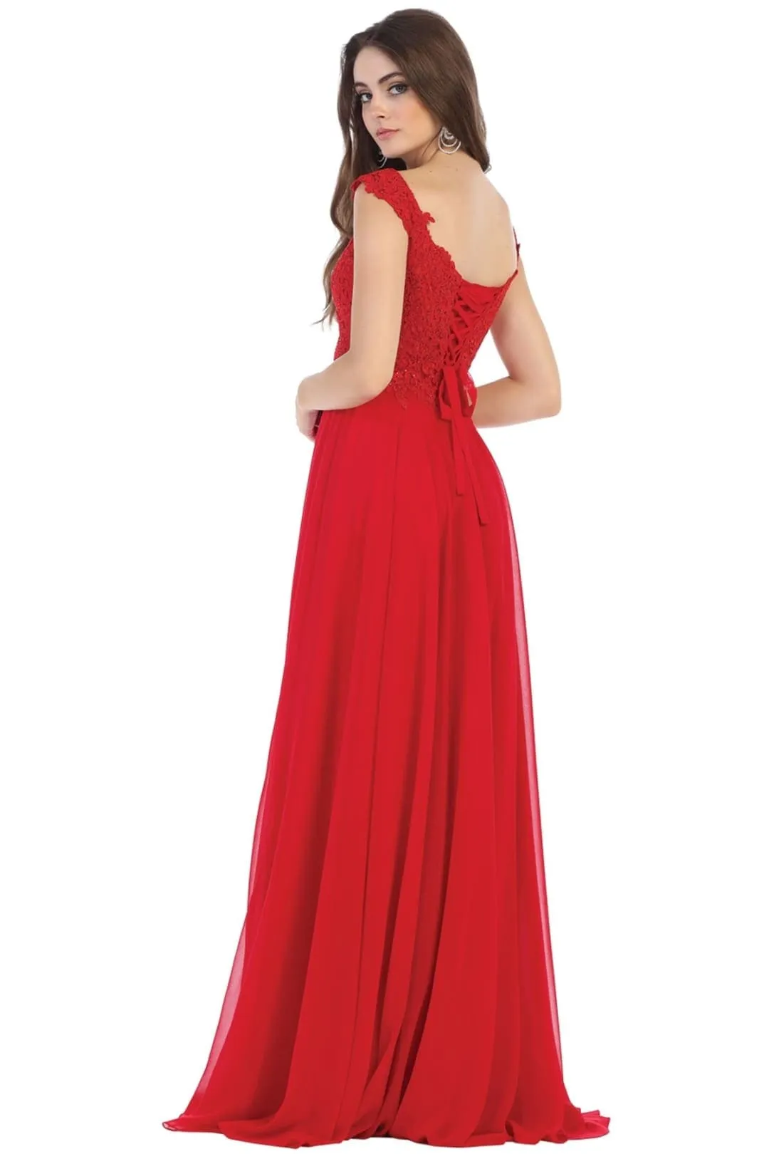 May Queen MQ1602 Off Shoulder Corset Flowy Prom Gown