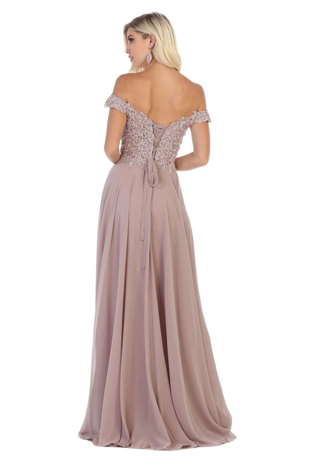 May Queen MQ1602 Off Shoulder Corset Flowy Prom Gown