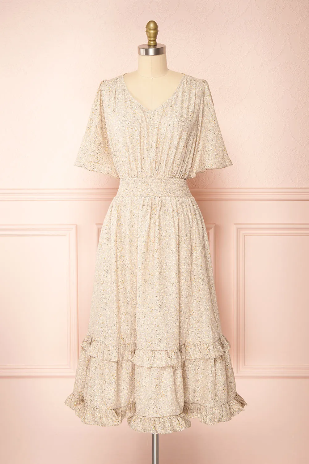 Melyssa | Patterned Midi Dress w/ Flowy Sleeves