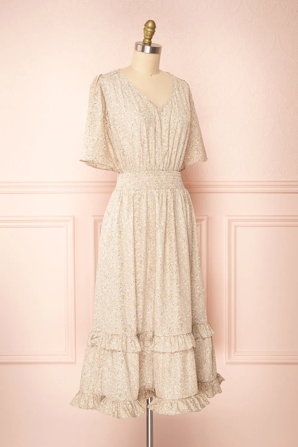Melyssa | Patterned Midi Dress w/ Flowy Sleeves