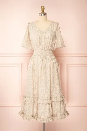 Melyssa | Patterned Midi Dress w/ Flowy Sleeves