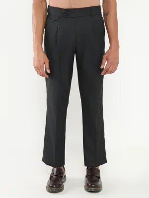 Men Charcoal Solid Comfort Loose Fit Formal Trousers