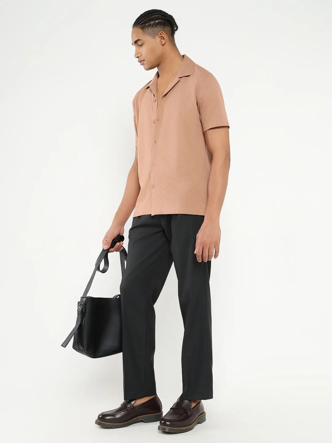Men Charcoal Solid Comfort Loose Fit Formal Trousers