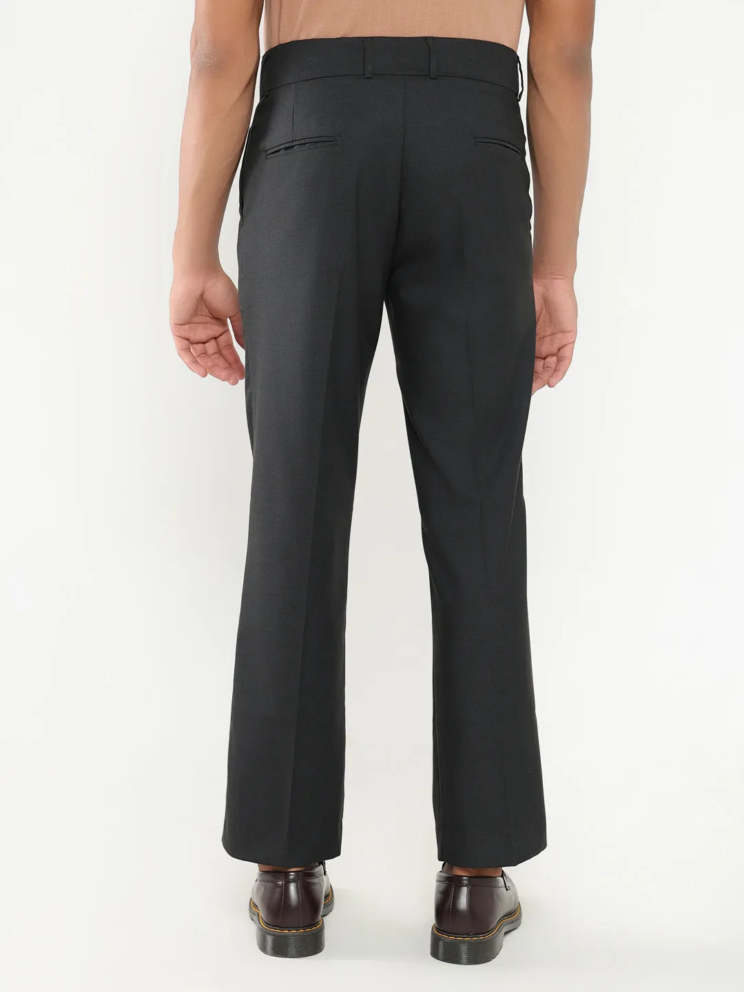 Men Charcoal Solid Comfort Loose Fit Formal Trousers