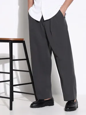 Men Grey Solid Loose Fit Low-Rise Pleated Trousers
