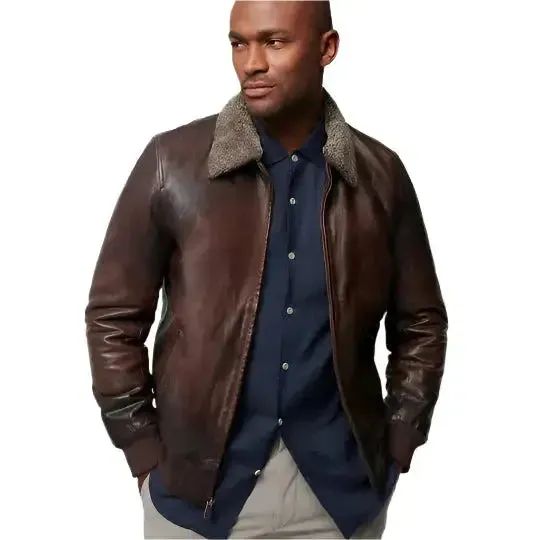 Men's Brown Aviator Leather Bomber Jacket – Classic & Stylish