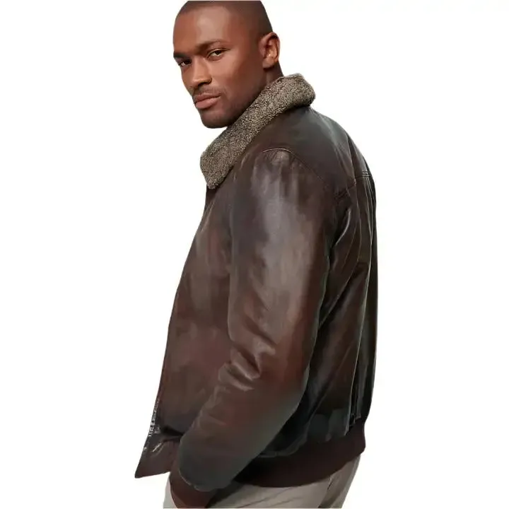 Men's Brown Aviator Leather Bomber Jacket – Classic & Stylish