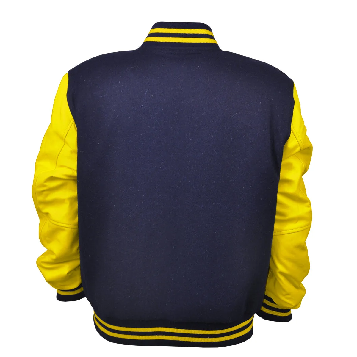 Mens Jacket Wool Leather Navy Blue/Yellow
