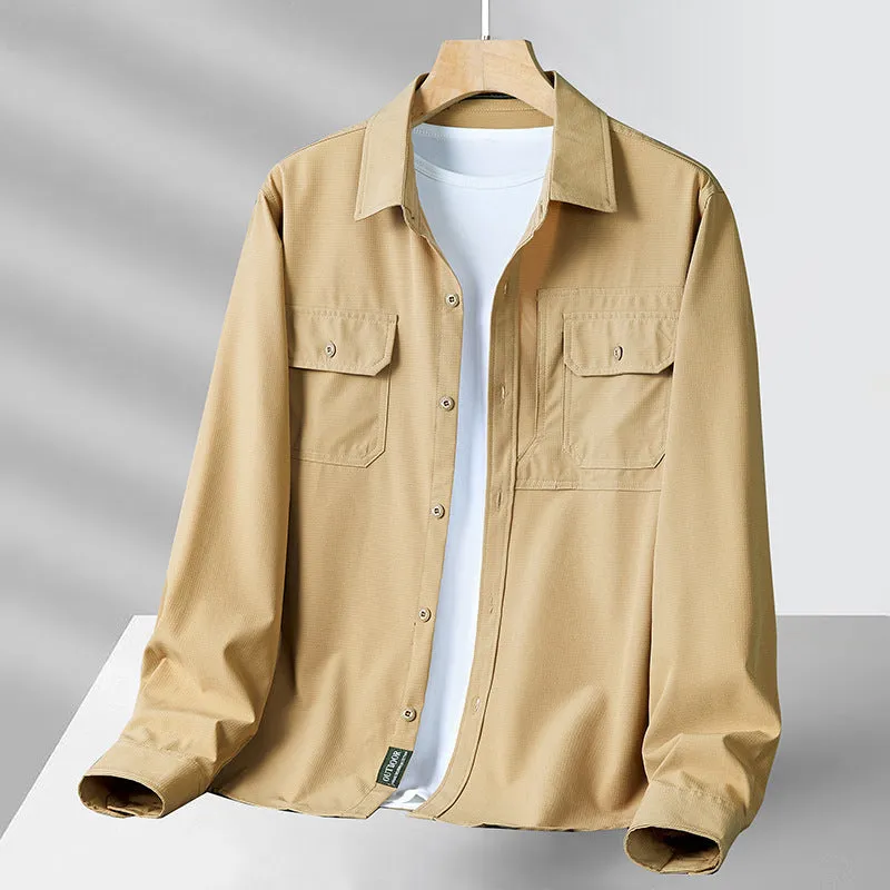Mens Long Sleeve Shirt  Relaxed Fit  Breathable Cotton Blend  Utility Pockets