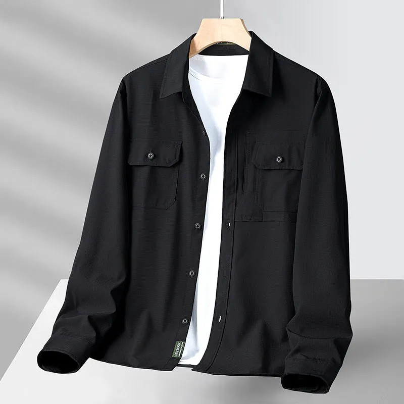 Mens Long Sleeve Shirt  Relaxed Fit  Breathable Cotton Blend  Utility Pockets