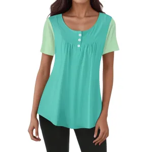 Mima Two-Tone Scoop Neck Pleated Tunic Top