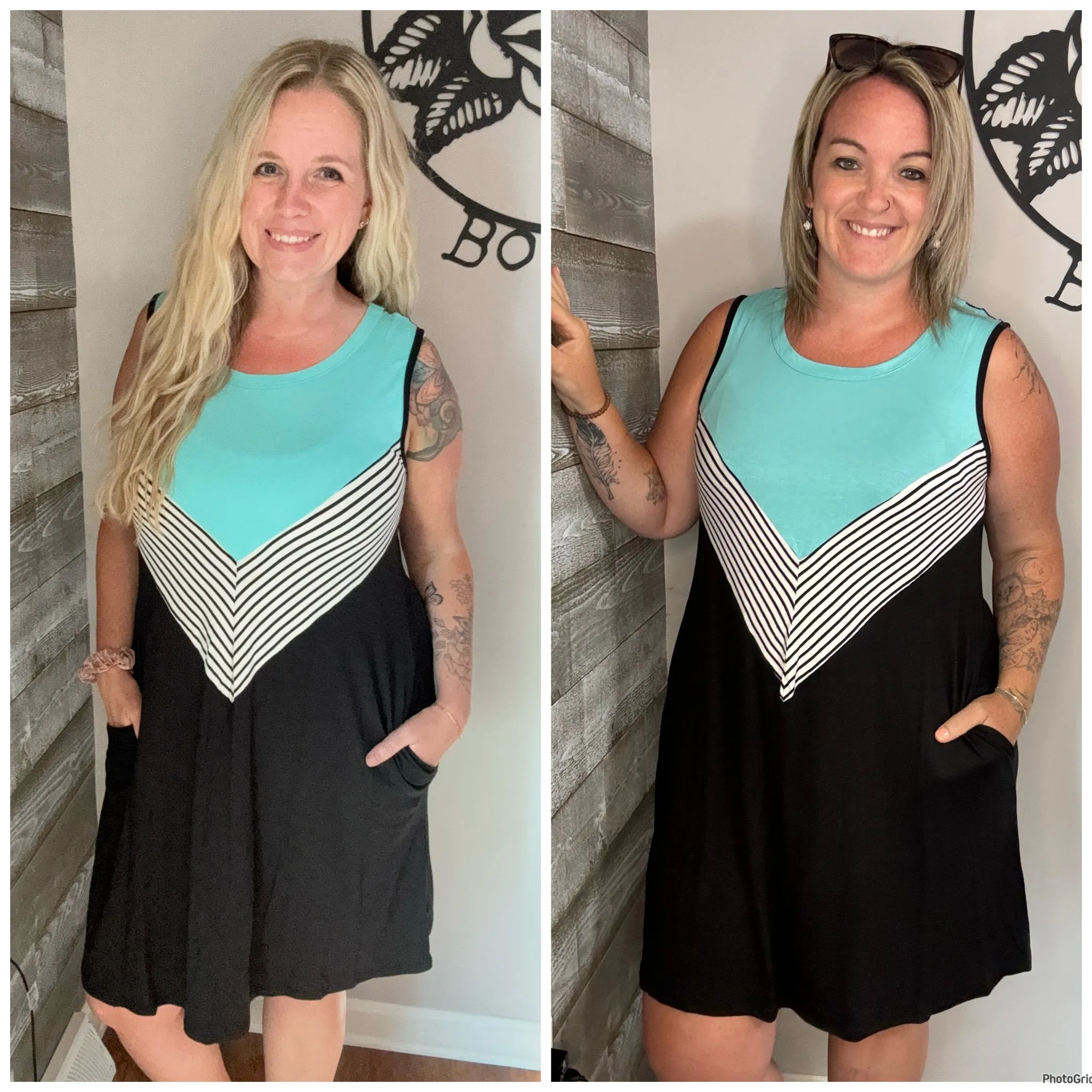 Mint chevron dress with pockets. S