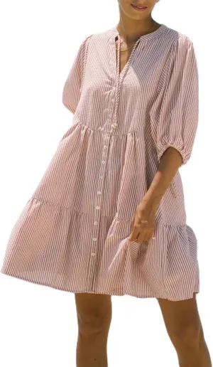 MOLERFO Women Striped Y2k Mini Shirt Dress Summer Ruffle Puff Short Sleeve Floral Print Flowy Casual Babydoll Dresses