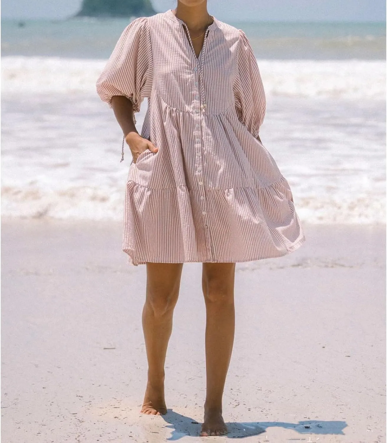 MOLERFO Women Striped Y2k Mini Shirt Dress Summer Ruffle Puff Short Sleeve Floral Print Flowy Casual Babydoll Dresses