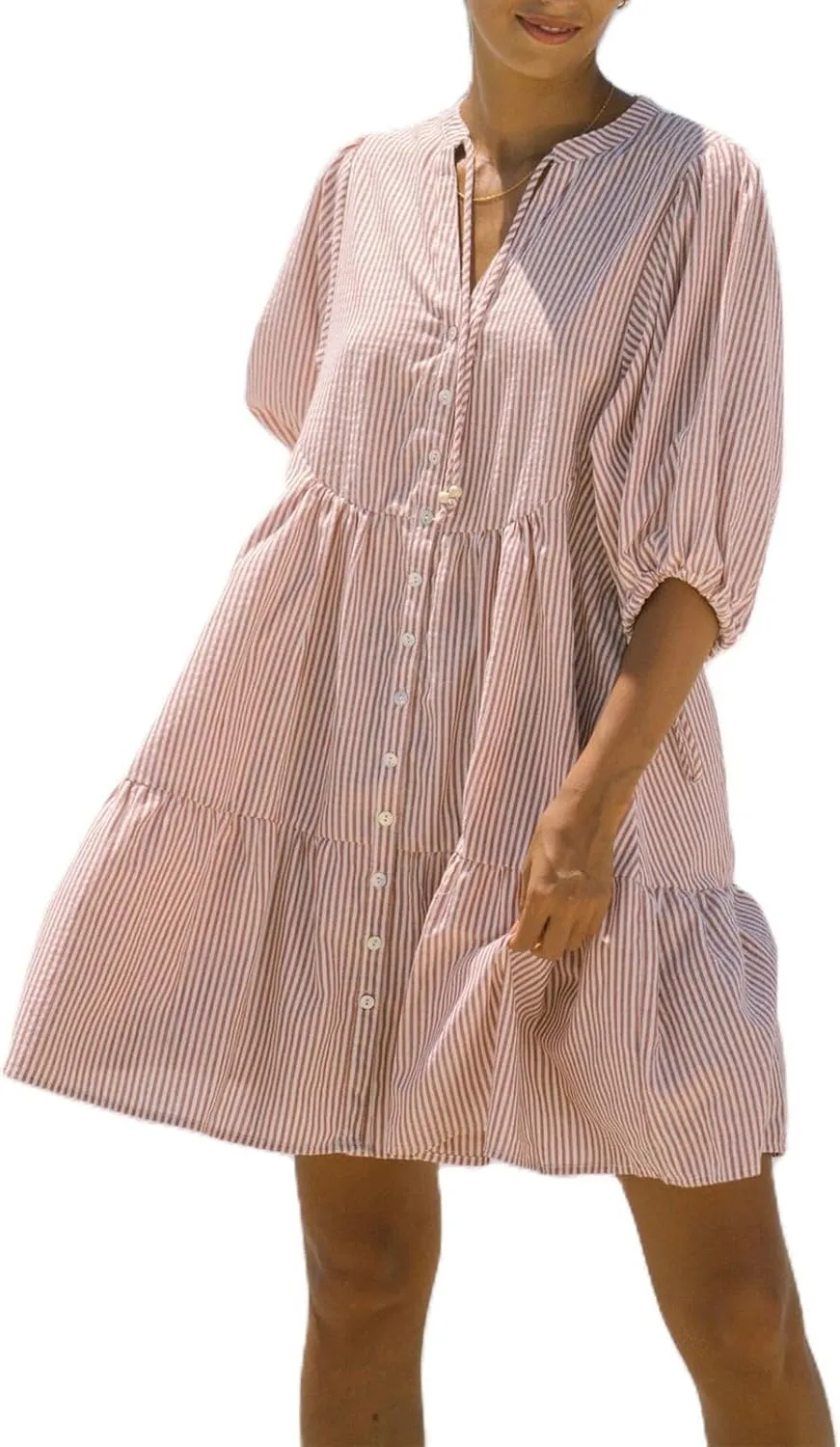MOLERFO Women Striped Y2k Mini Shirt Dress Summer Ruffle Puff Short Sleeve Floral Print Flowy Casual Babydoll Dresses