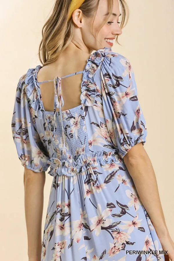 Multi Border Print Square Neckline Tiered Midi Dress