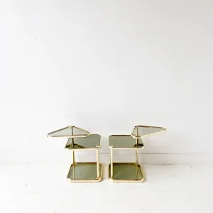 Pair of Vintage Glass and Brass End Tables with Swivel Tops