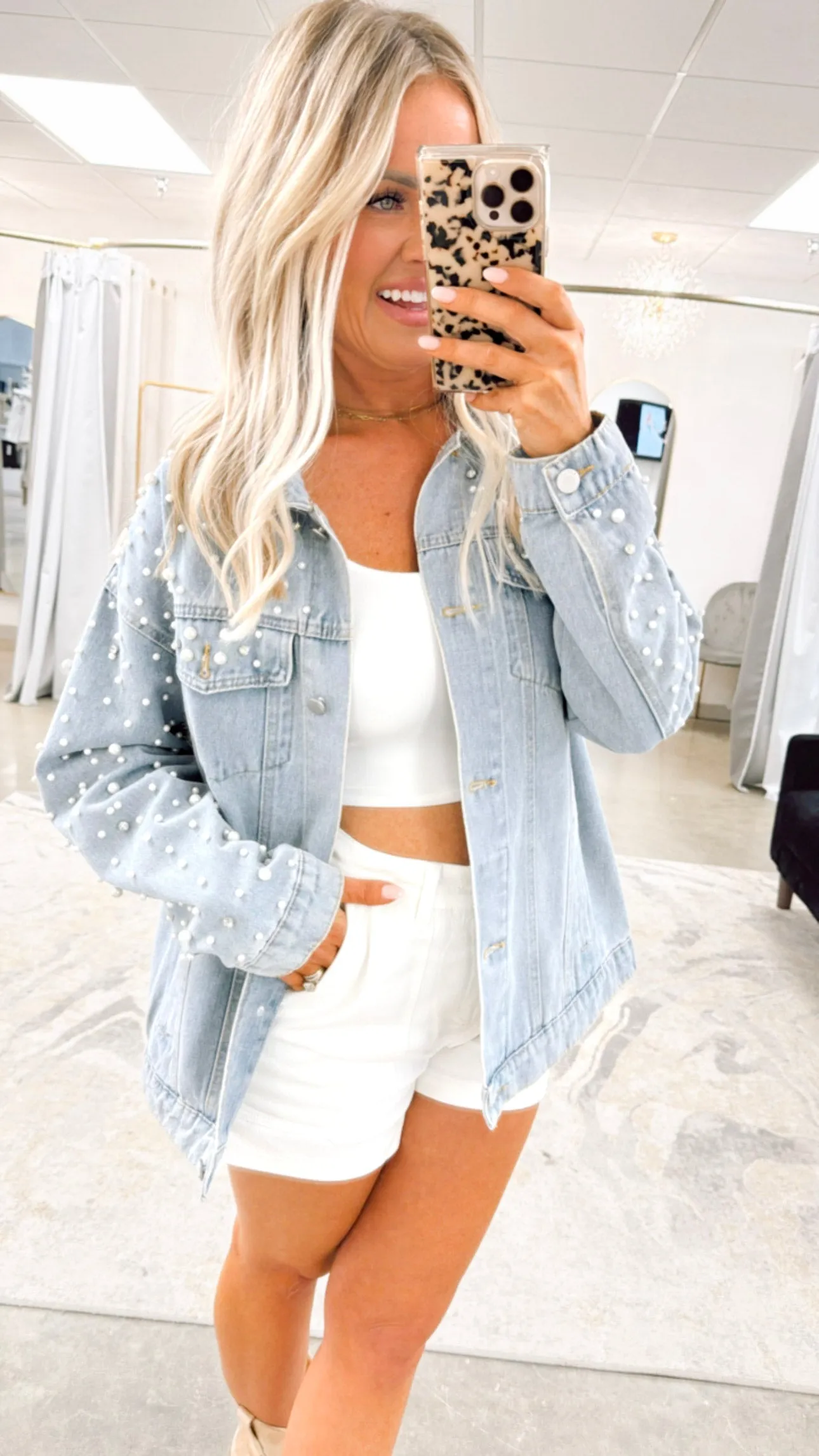 Pearl and Rhinestone Denim Jacket