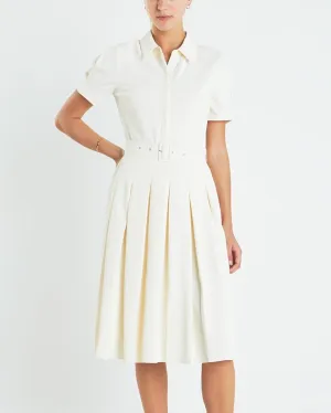 Pleated Collared Midi Dress - Cream