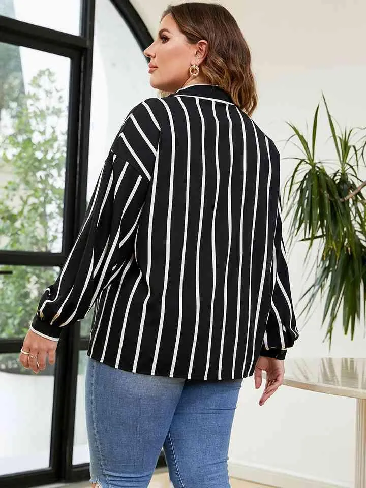 Plus Size Long Sleeve Striped Shirt