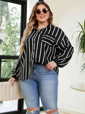 Plus Size Long Sleeve Striped Shirt