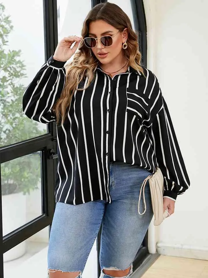 Plus Size Long Sleeve Striped Shirt