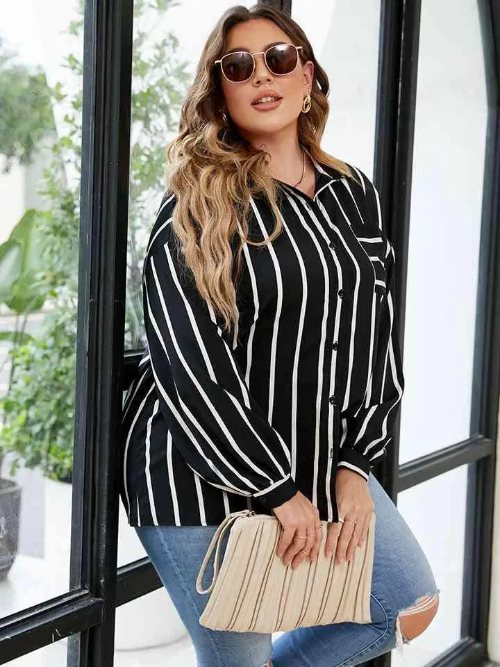 Plus Size Long Sleeve Striped Shirt