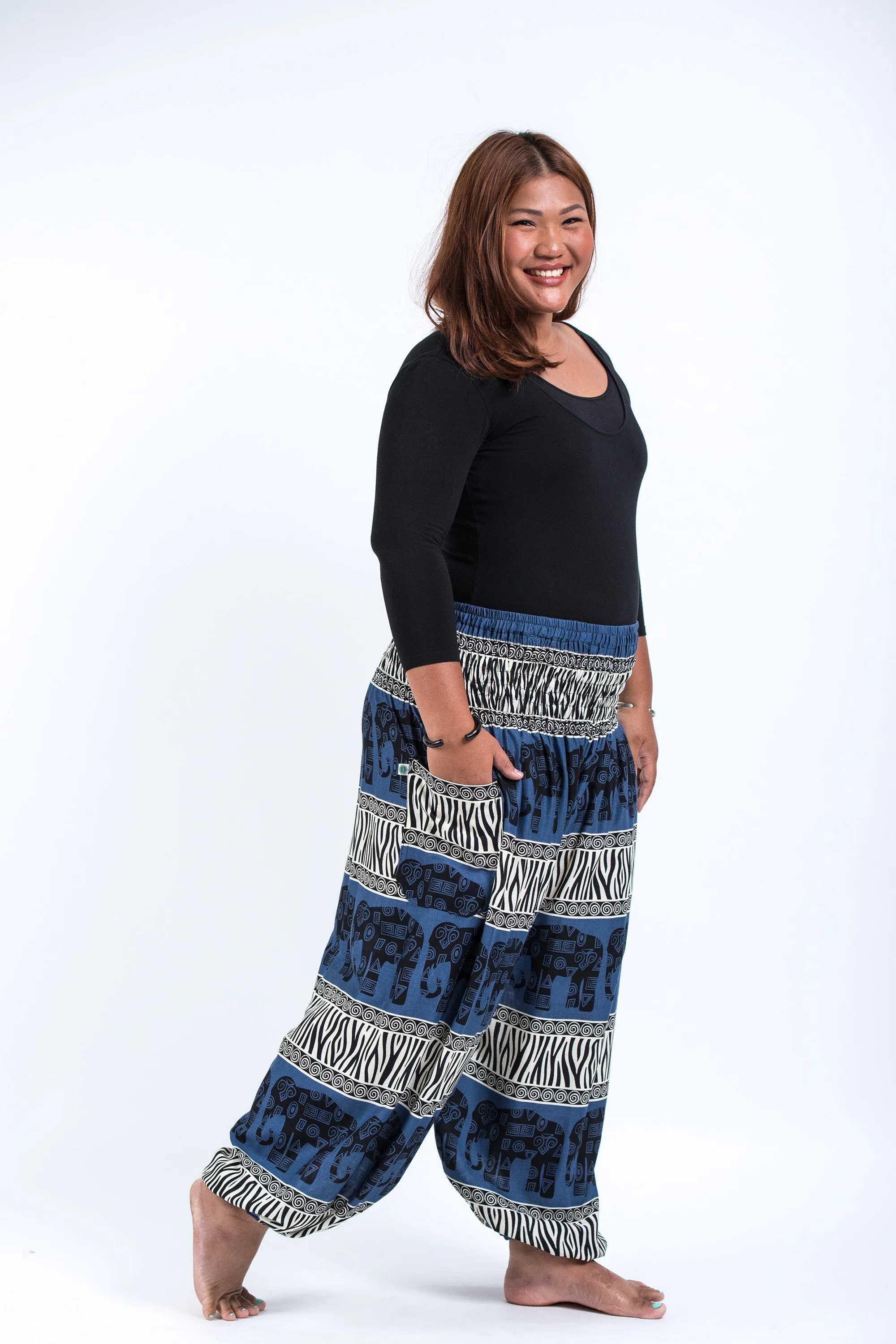 Plus Size Safari Elephant Women's Elephant Pants in Blue
