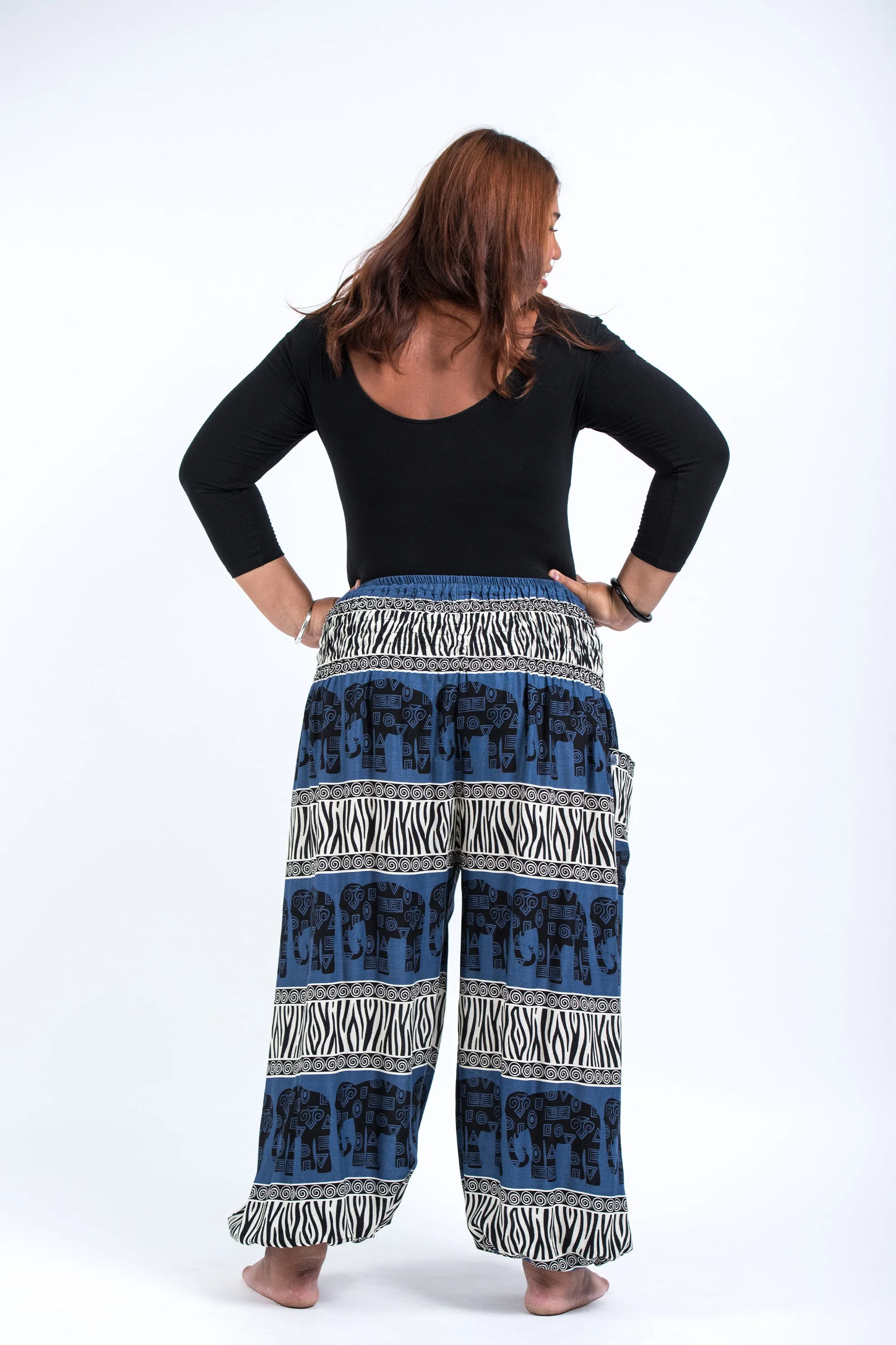 Plus Size Safari Elephant Women's Elephant Pants in Blue