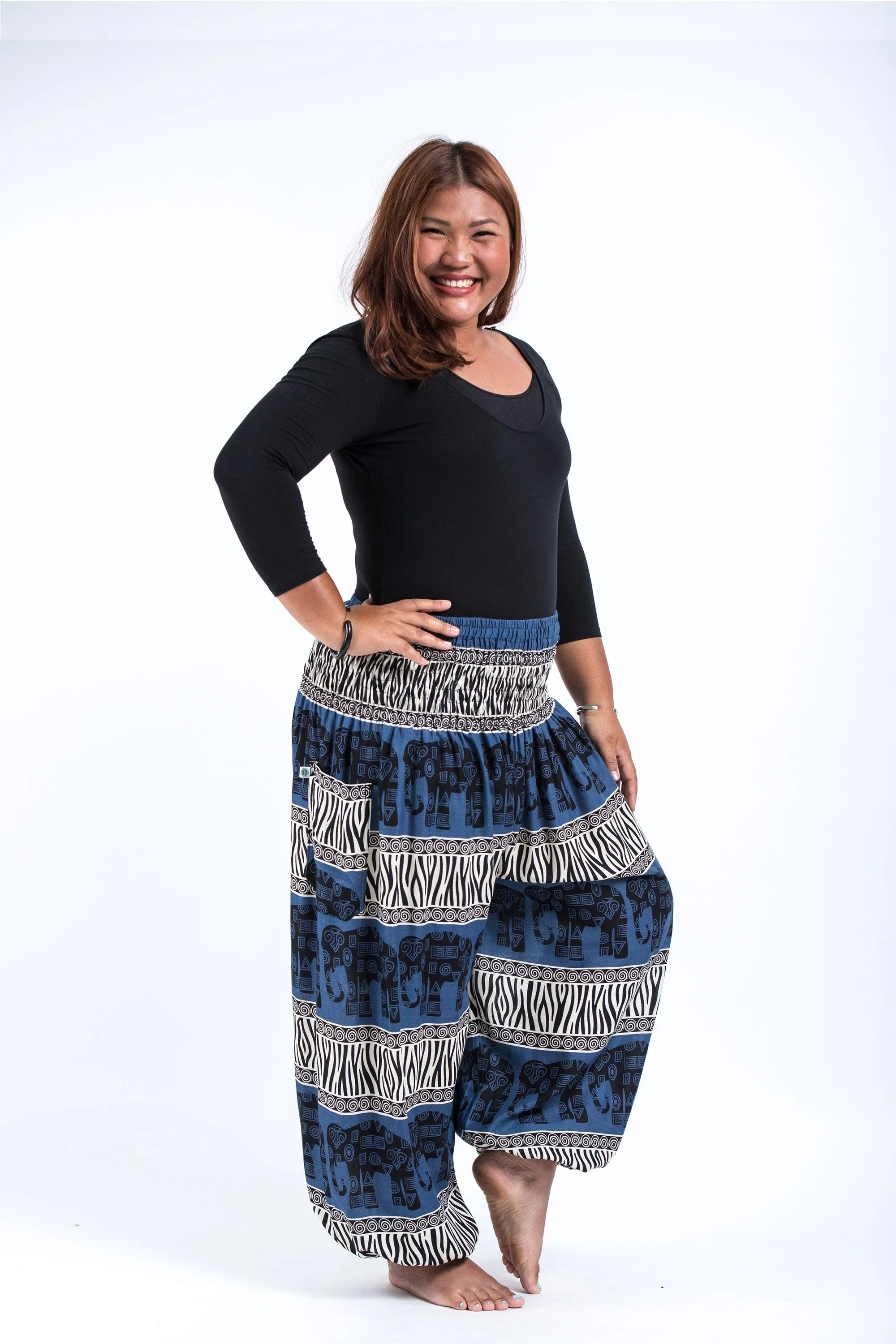 Plus Size Safari Elephant Women's Elephant Pants in Blue