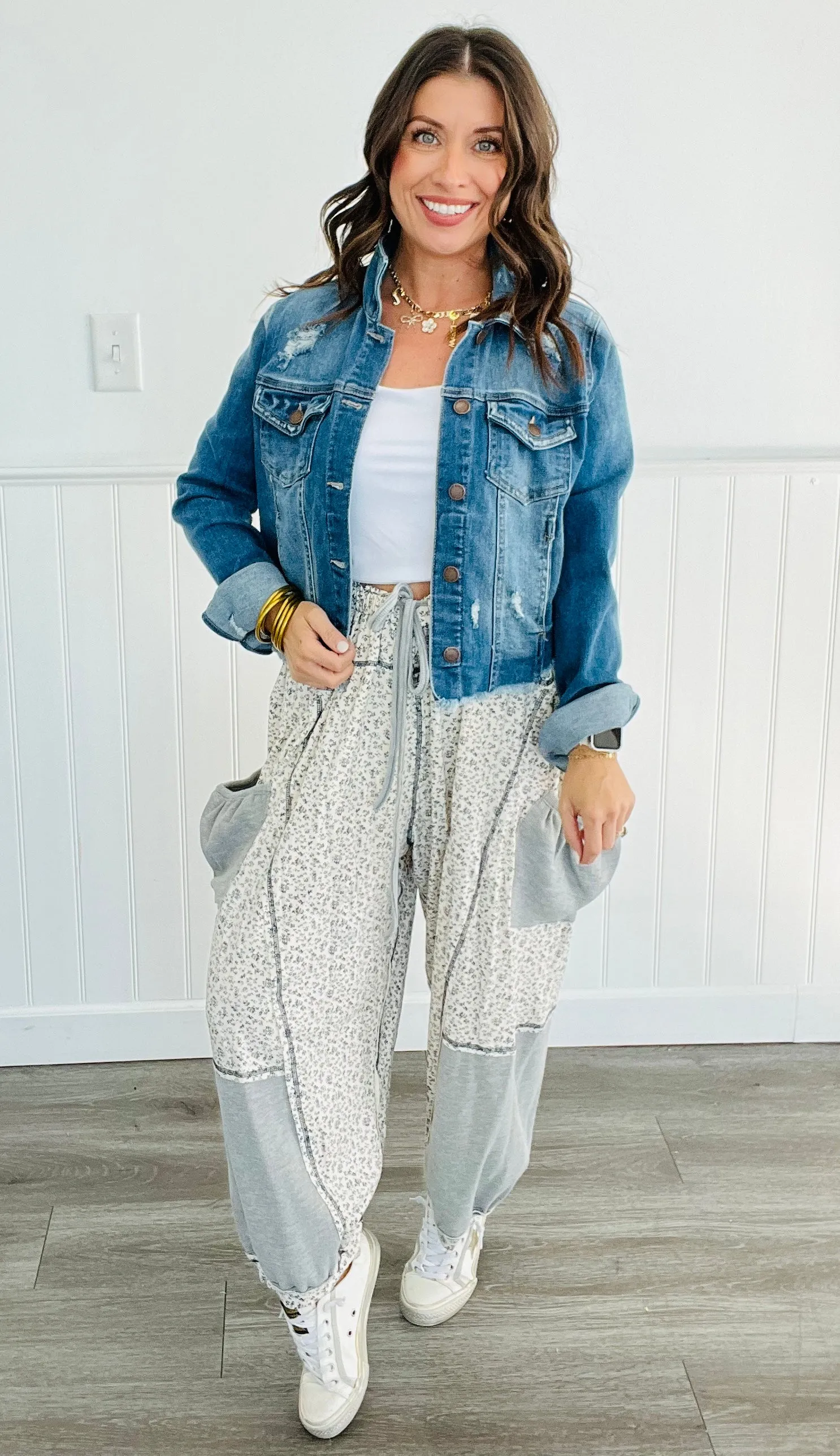 POL Grey Oversized Floral Knit Pants (Reg.)