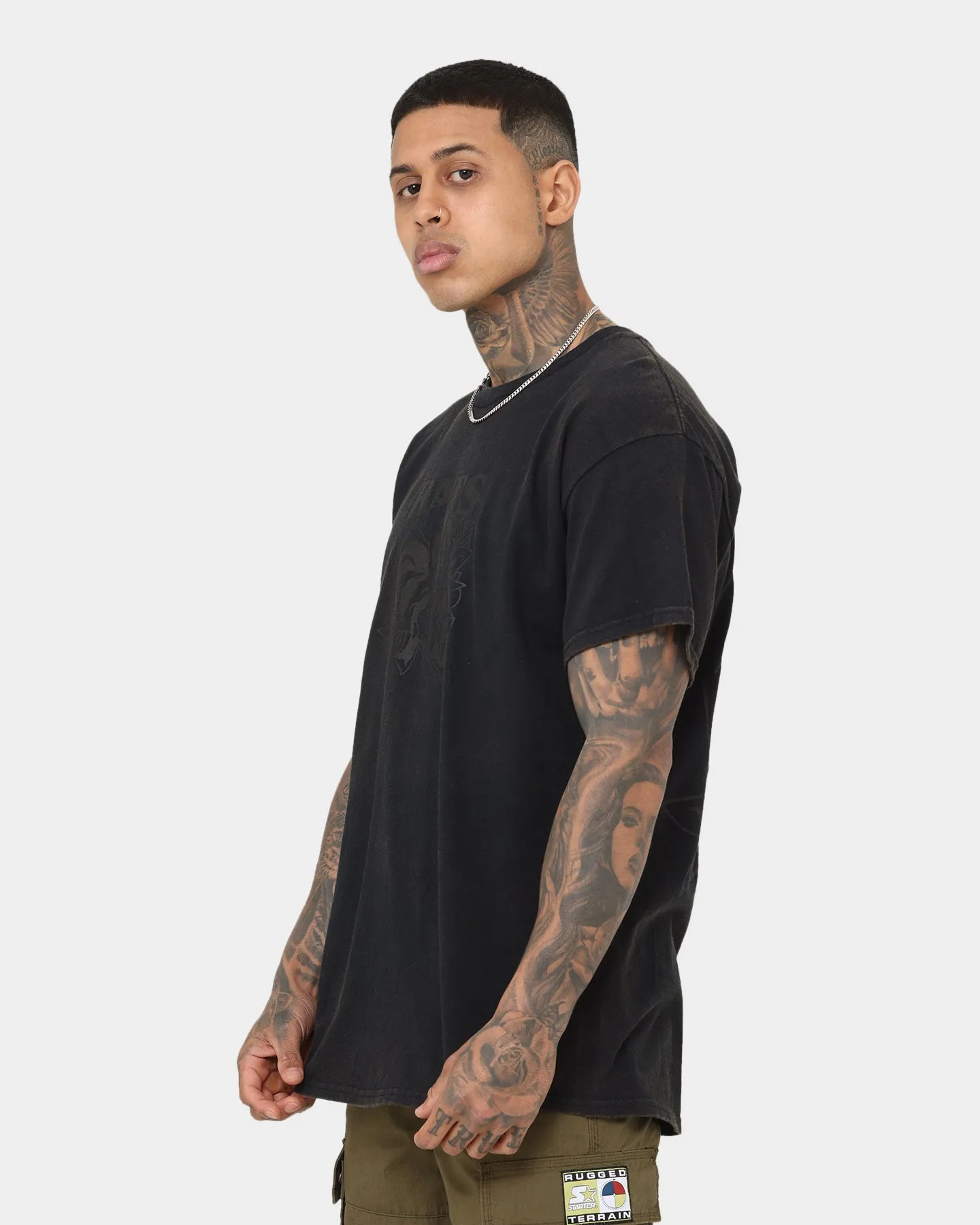 Rats Get Fat Skull Rose T-Shirt Black Wash