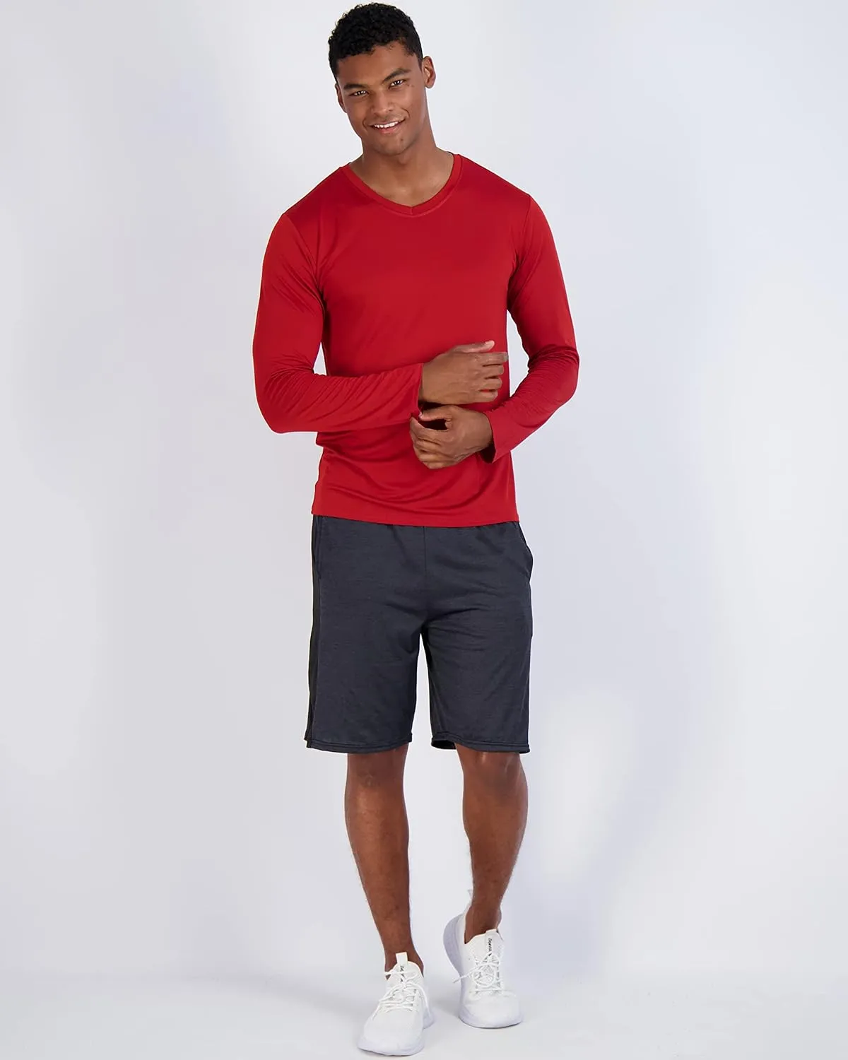 Real Essentials 4 Pack: Men's Dry Fit Long Sleeve V-Neck Active T-Shirt - Athletic Outdoor UPF 50  (Available in Big & Tall)
