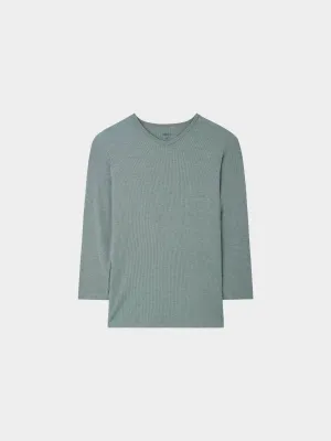 RIBBED HIGH V 3Q-HEATHERED GREEN