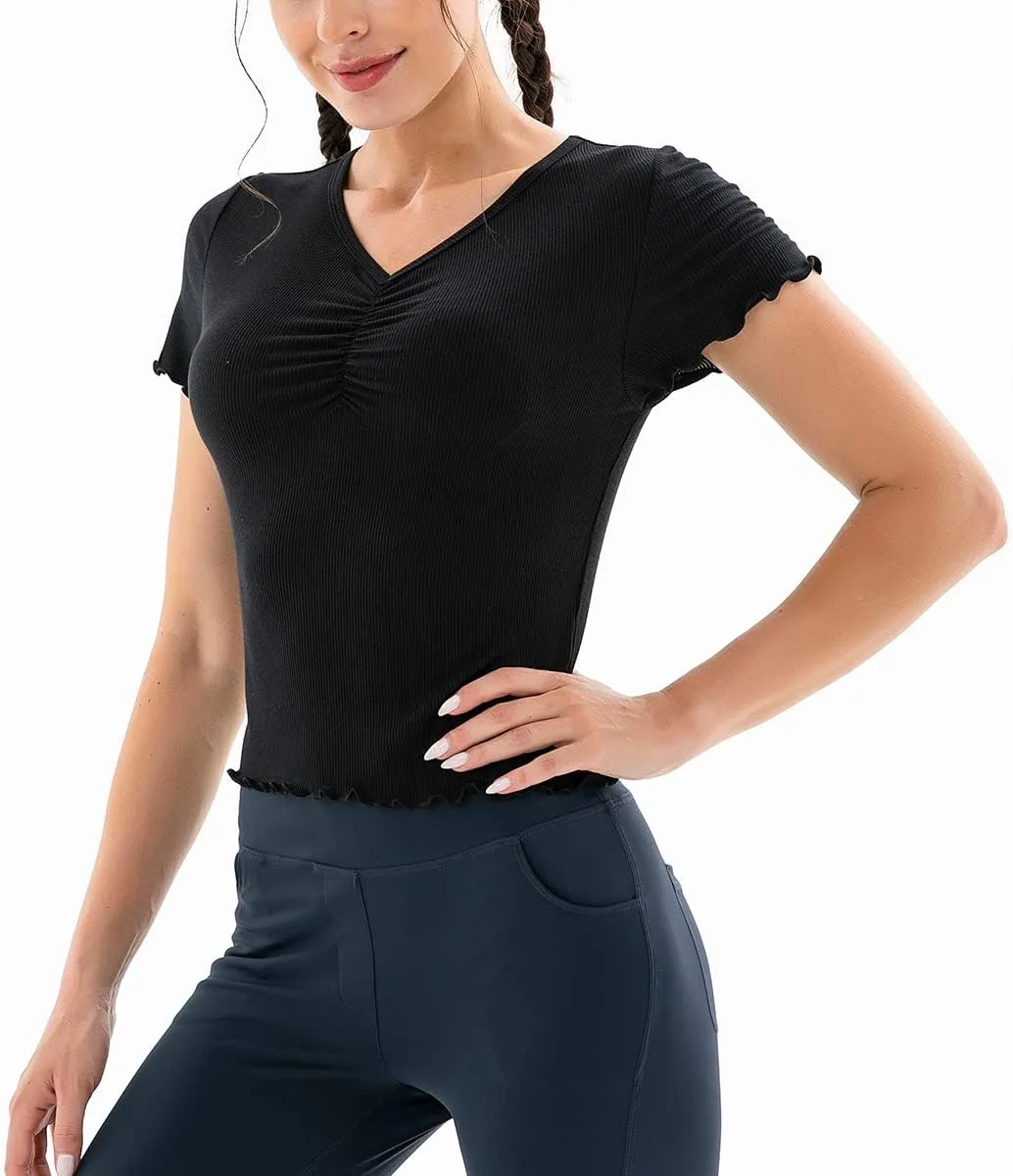 SANQIANG 2 Pack Short Sleeve T Shirts for Women Cotton Slim-Fit Tops V Neck Soft Casual Undershirt