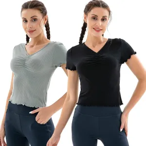 SANQIANG 2 Pack Short Sleeve T Shirts for Women Cotton Slim-Fit Tops V Neck Soft Casual Undershirt