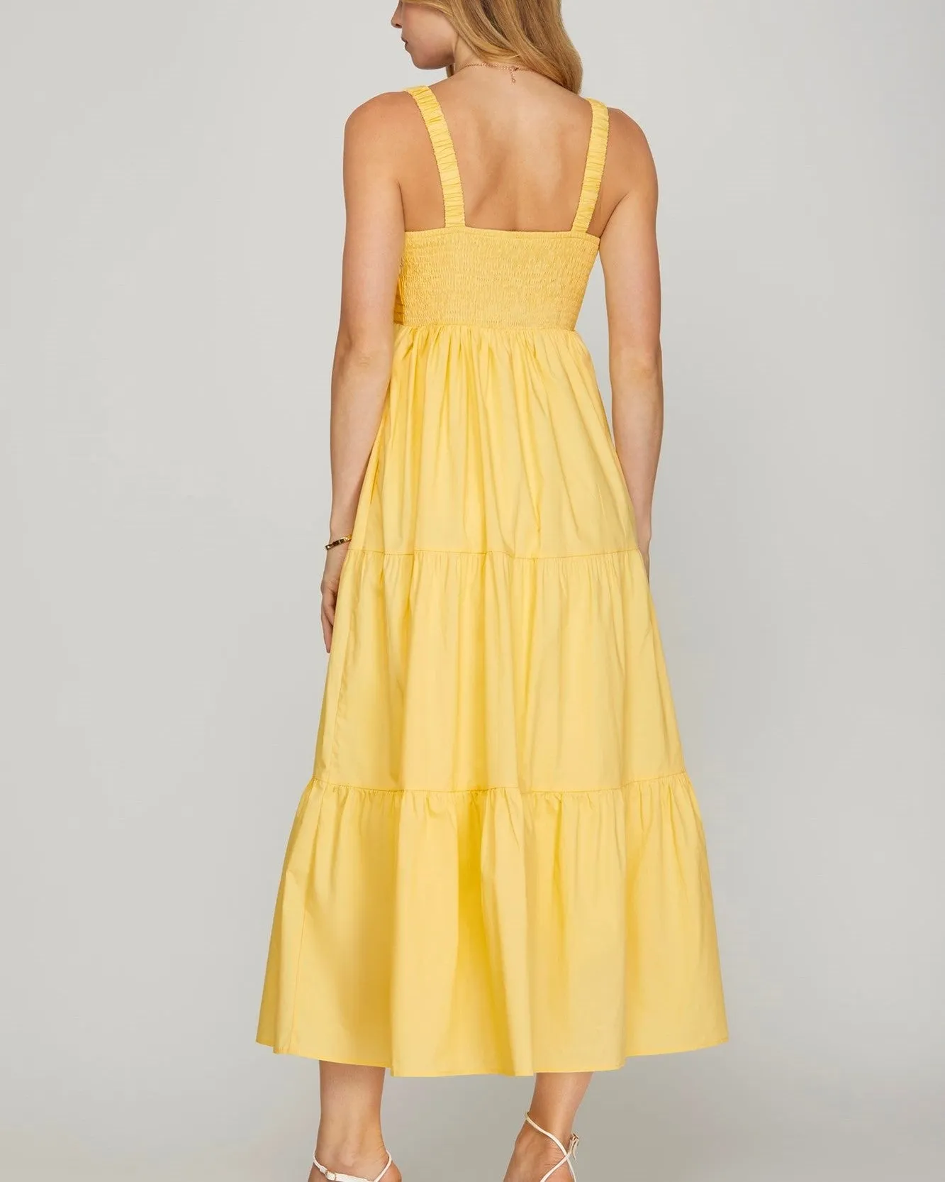 Sleeveless Tiered Maxi Dress with Pintuck Detail - Light Yellow