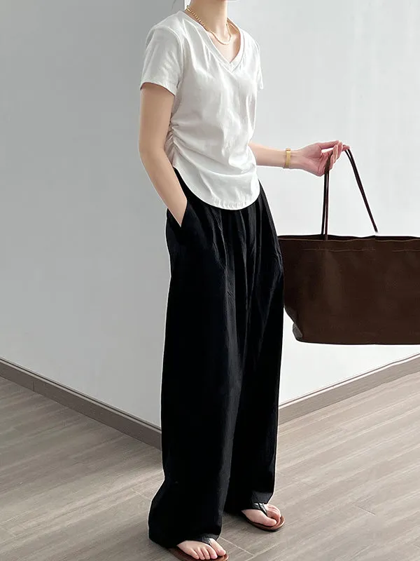 Solid Color Irregular clipping Short Sleeves V-neck T-Shirts Tops