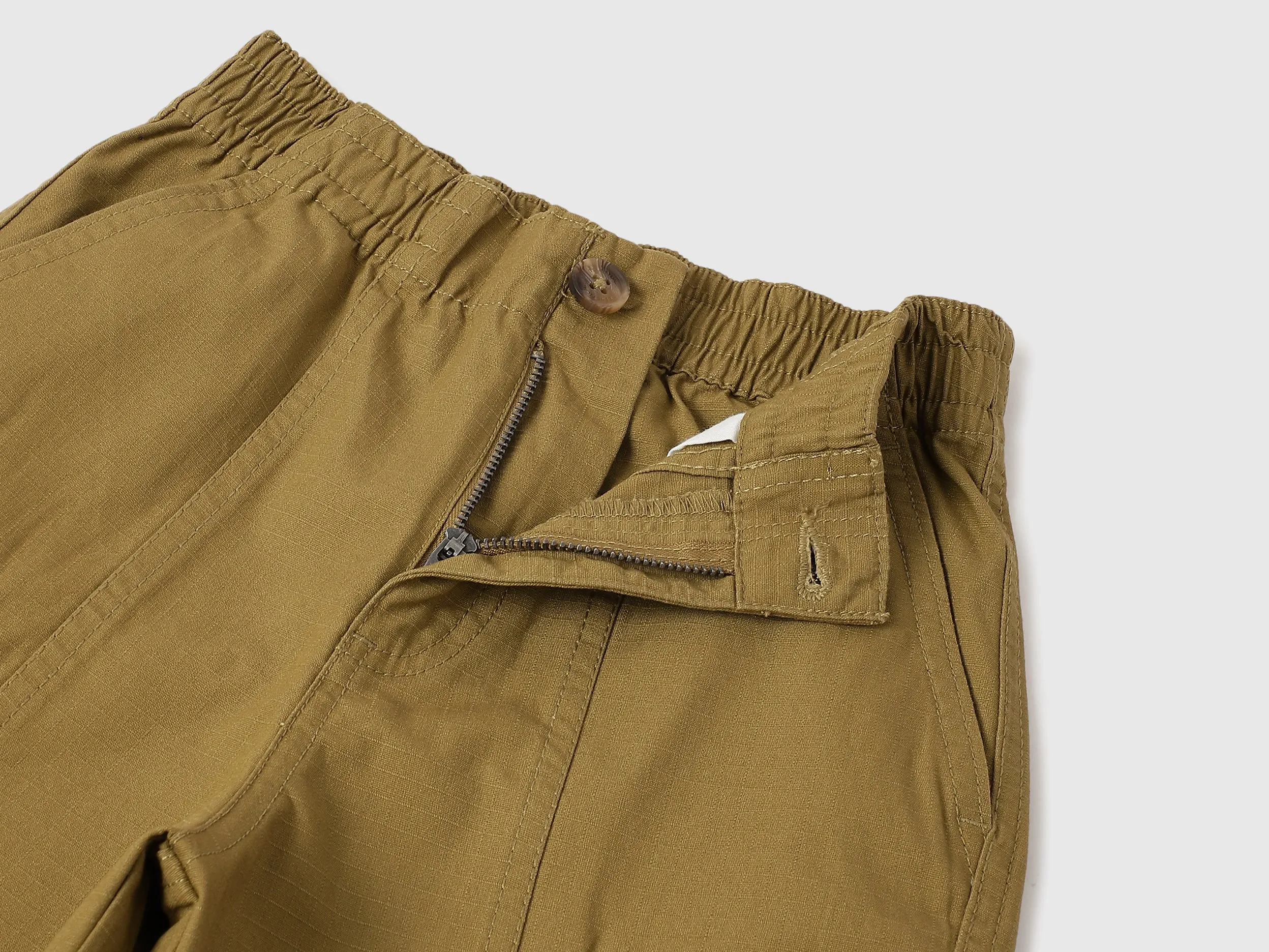 Solid Loose Fit Ribstop Cargo Trousers